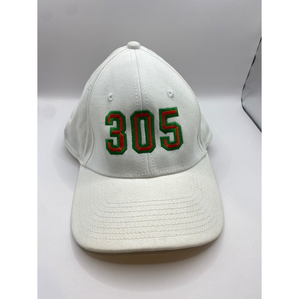 A-Flex 305 University of Miami Hurricanes Baseball‎ Cap Fitted Hat White